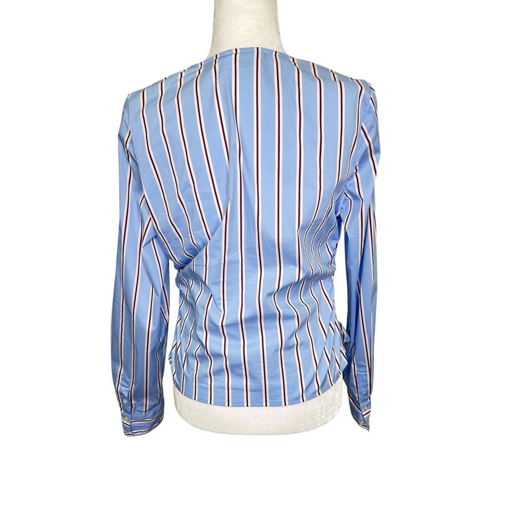 Veronica Beard Ozzie Blue Brick Striped V-Neck Long Sleeve Blouse Large Size 10 - Picture 5 of 9
